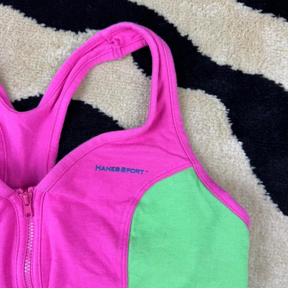 ★pink & green zip-front sports bra top ★ - Picture 2 of 4
